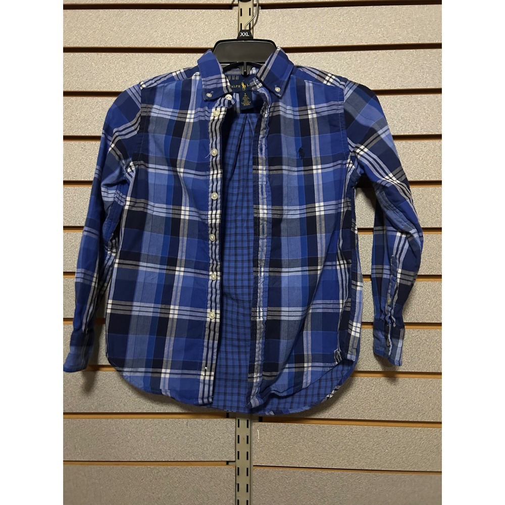 Polo‎ Ralph Lauren Boys Blue Plaid Button Down Shirt Size S 8 Long Sleeve Cotton